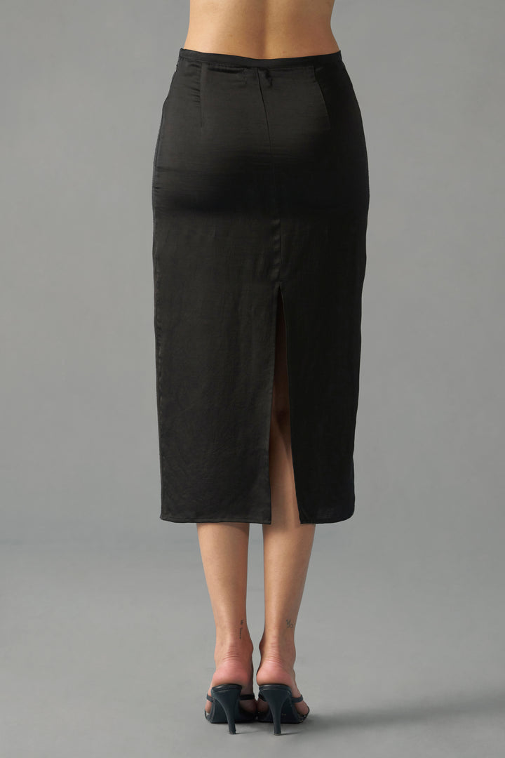 Black Satin Midi Skirt for Women | Pencil Midi Skirt | backside full view
