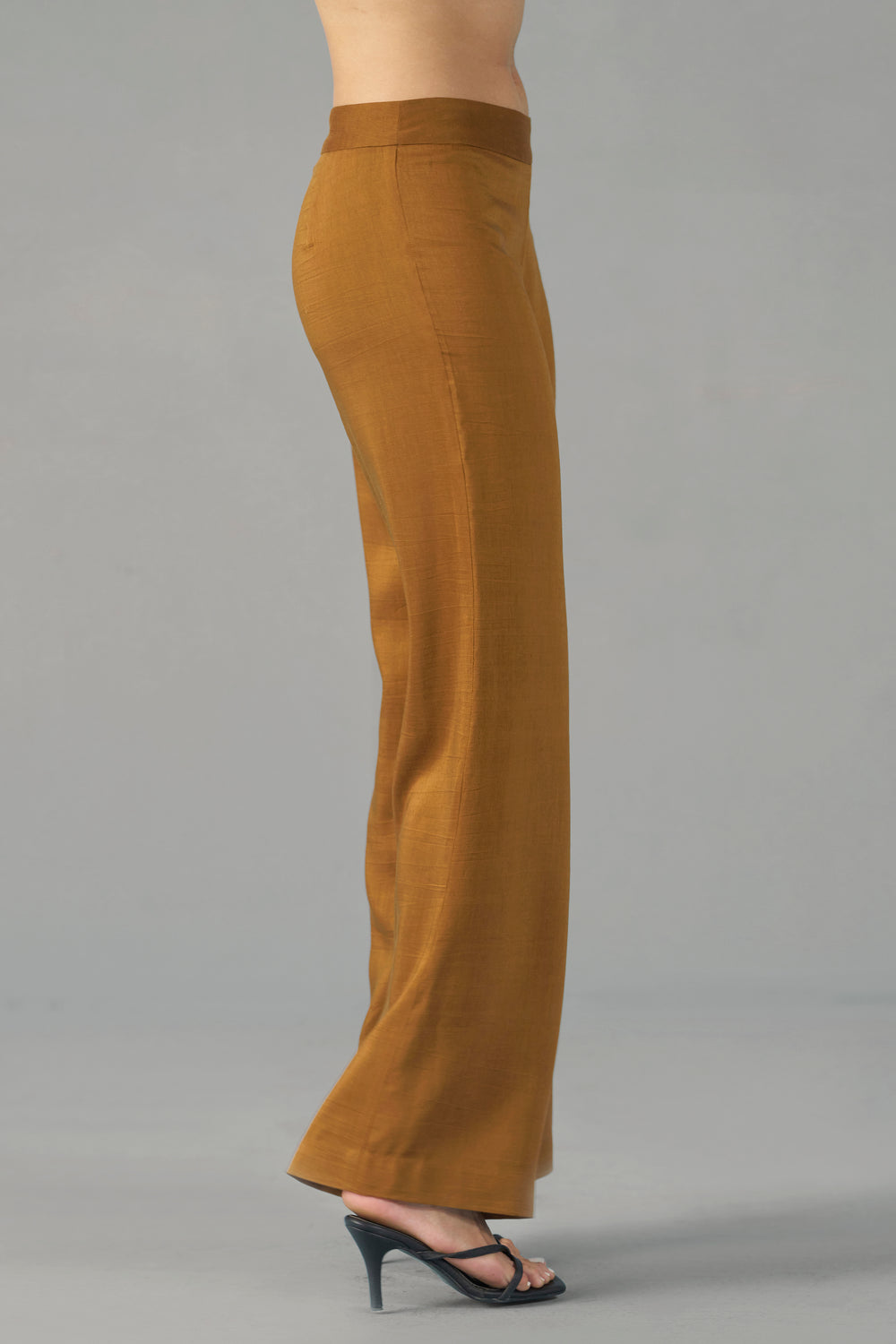 Mustard straight fit trousers for women | left side full view