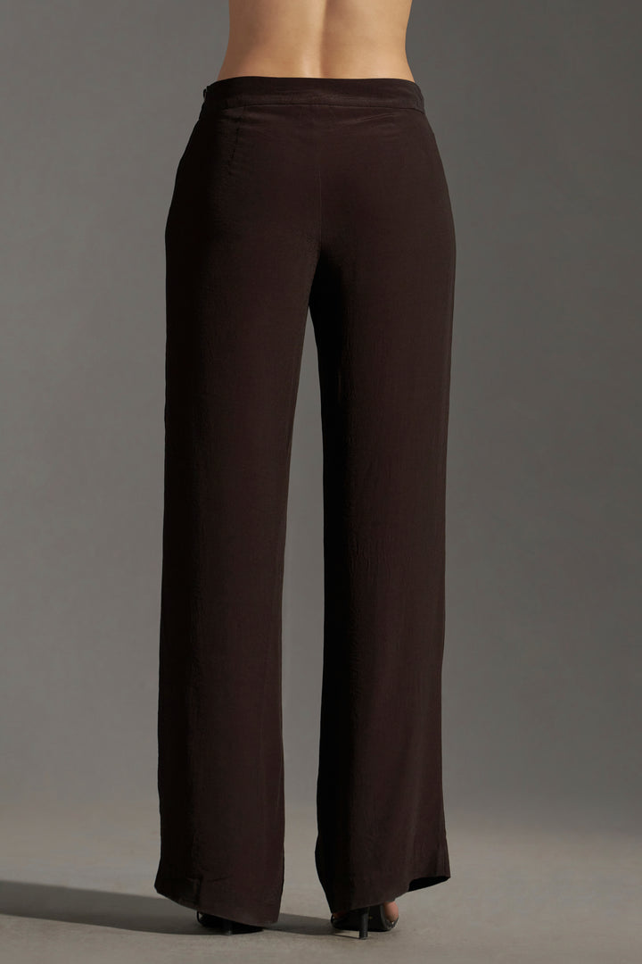 Dark Chocolate straight trousers for women | backside full view