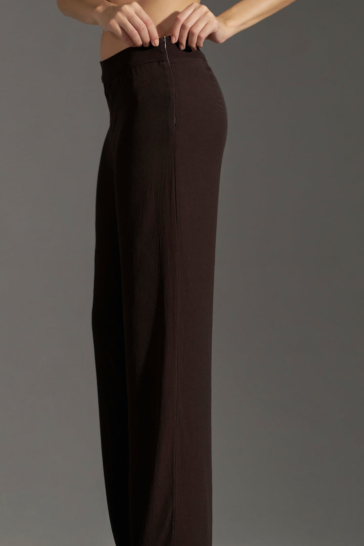 Dark Chocolate straight trousers for women | right side chain design view