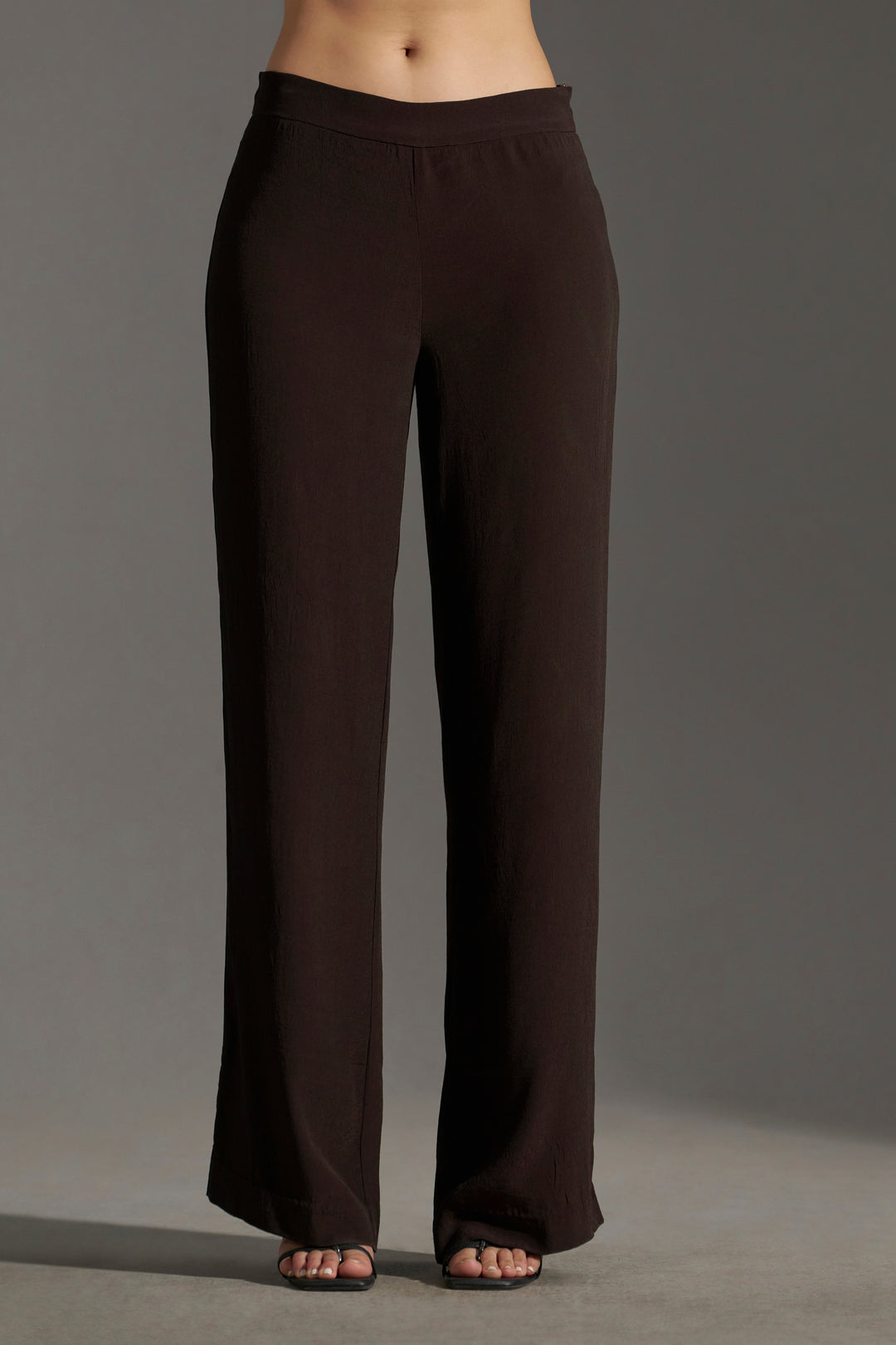 Dark Chocolate straight trousers for women |Front side full view