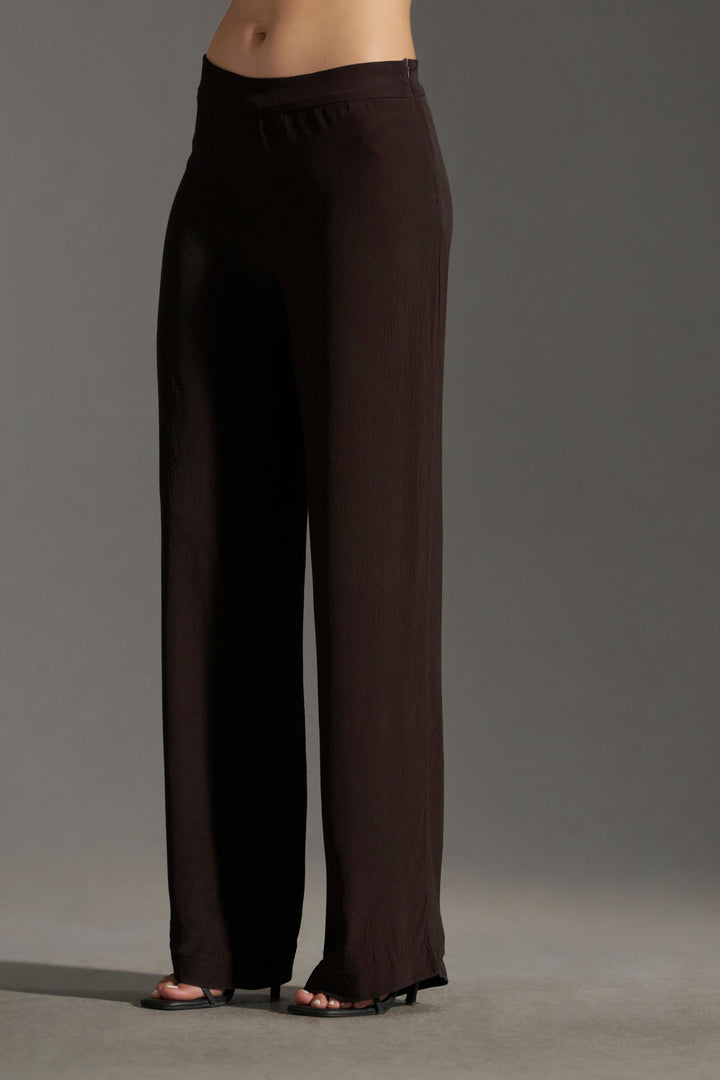 Dark Chocolate straight trousers for women | Left side full view