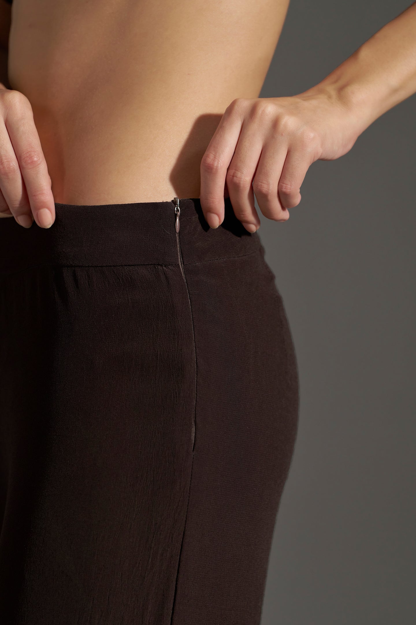 Dark Chocolate straight trousers for women | side chain view