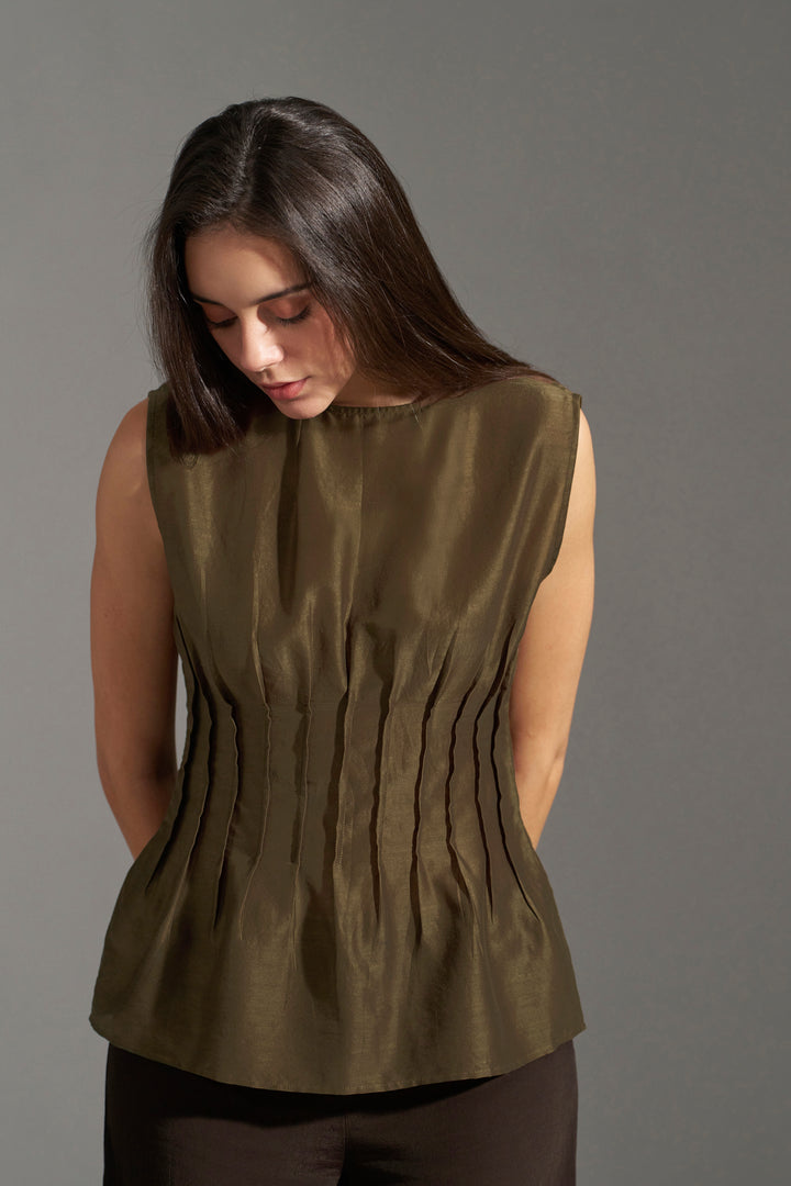 Peplum Tops for Women – Breen Structured Pleated Top | frontside view