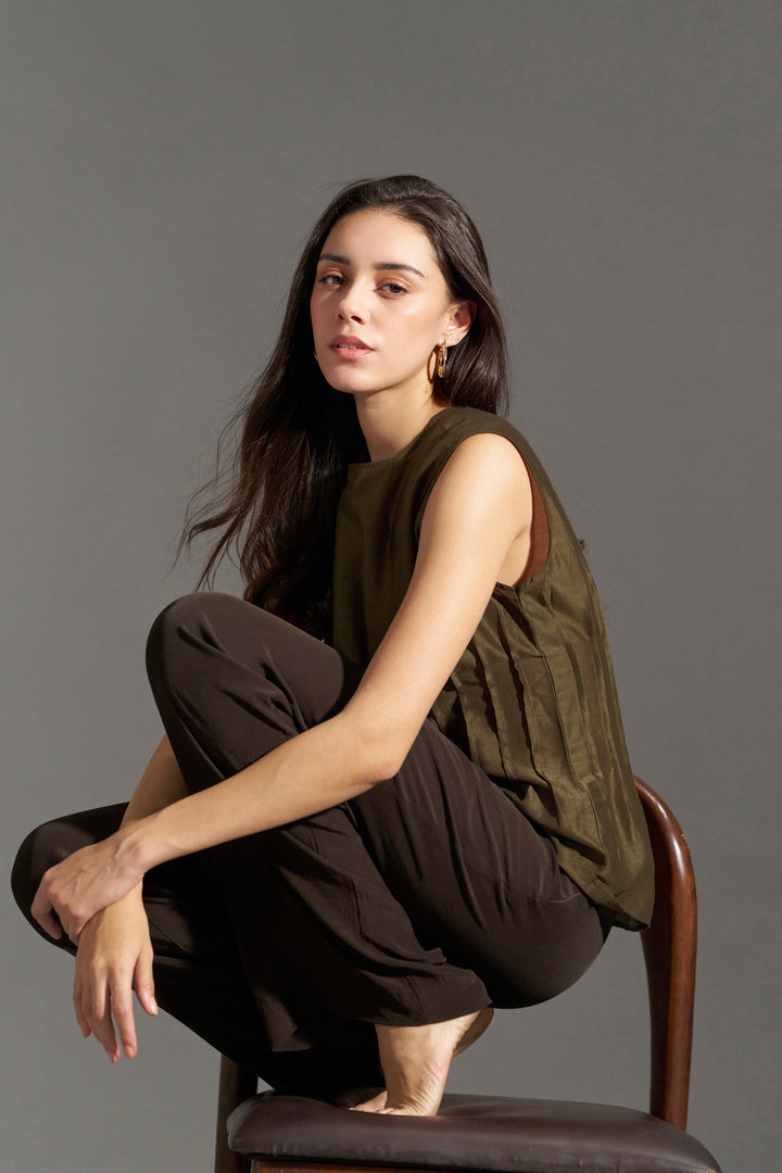 Peplum Tops for Women – Breen Structured Pleated Top | leftside view