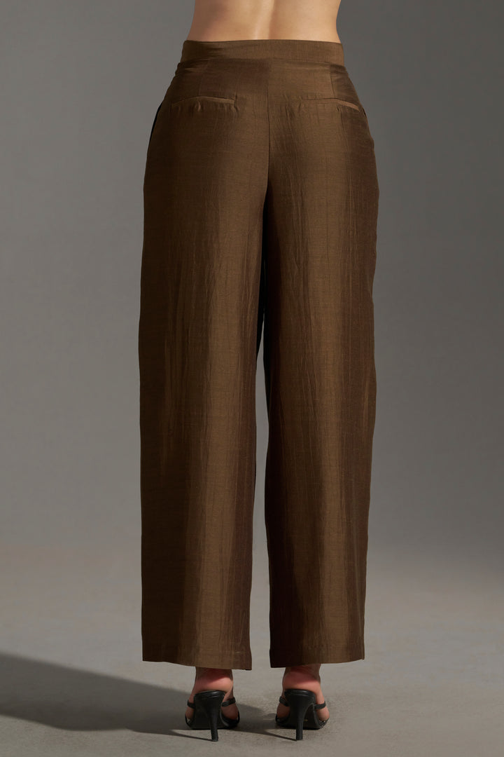 wide leg pleated trousers womens | backside view