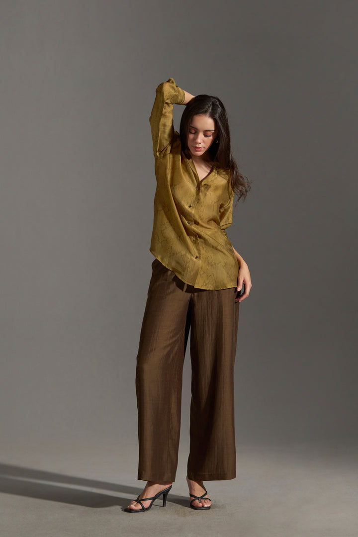 wide leg pleated trousers womens | Top & bottom full view