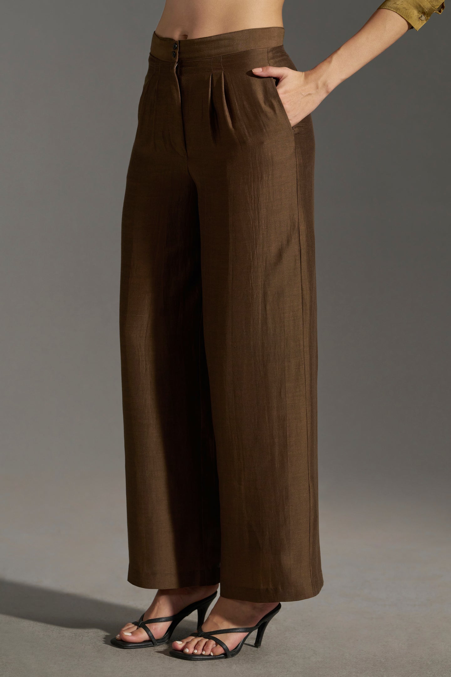 wide leg pleated trousers womens | leftside full view