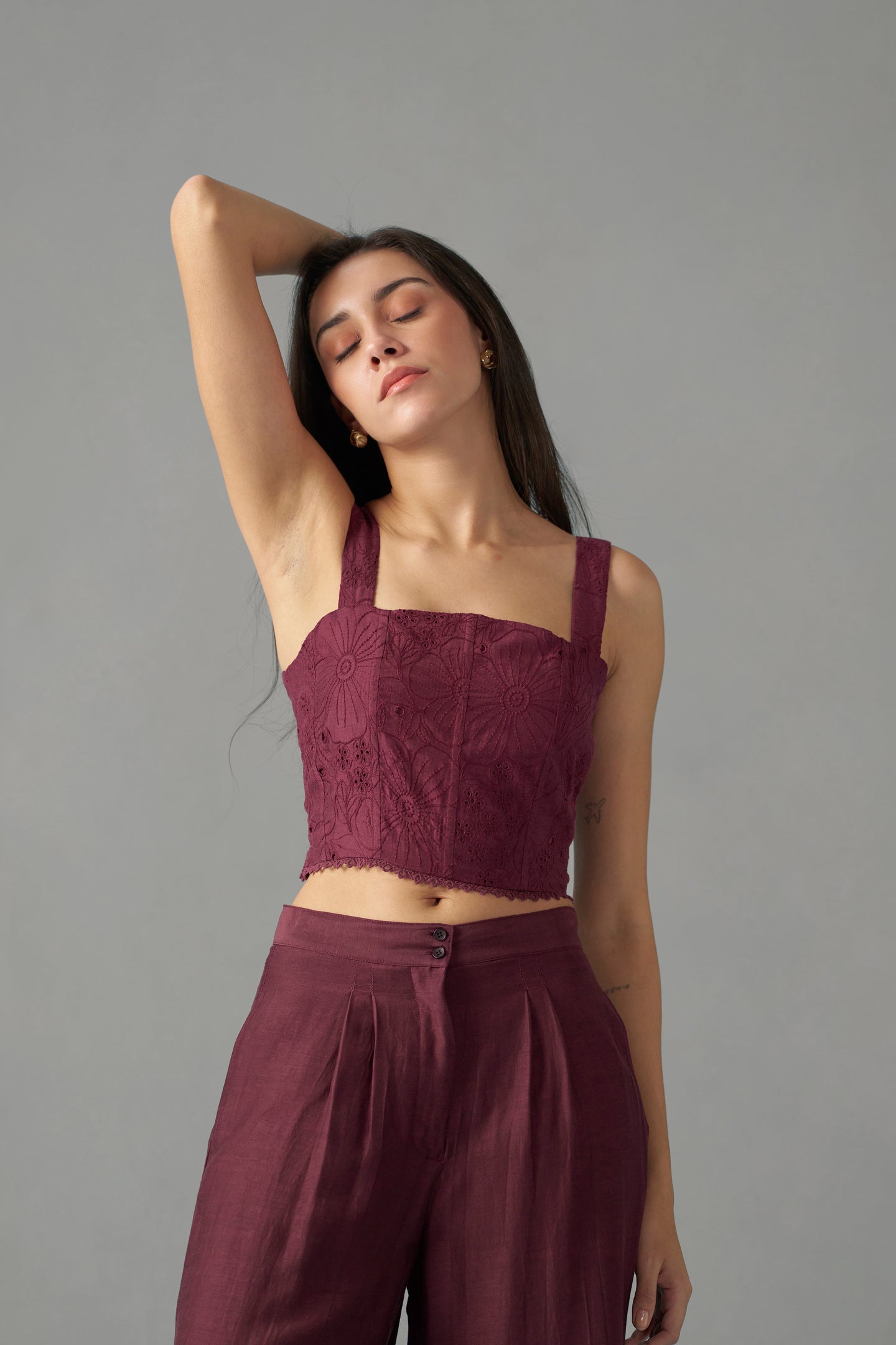 Wine Embroidered Corset Tops for Women | Women tops