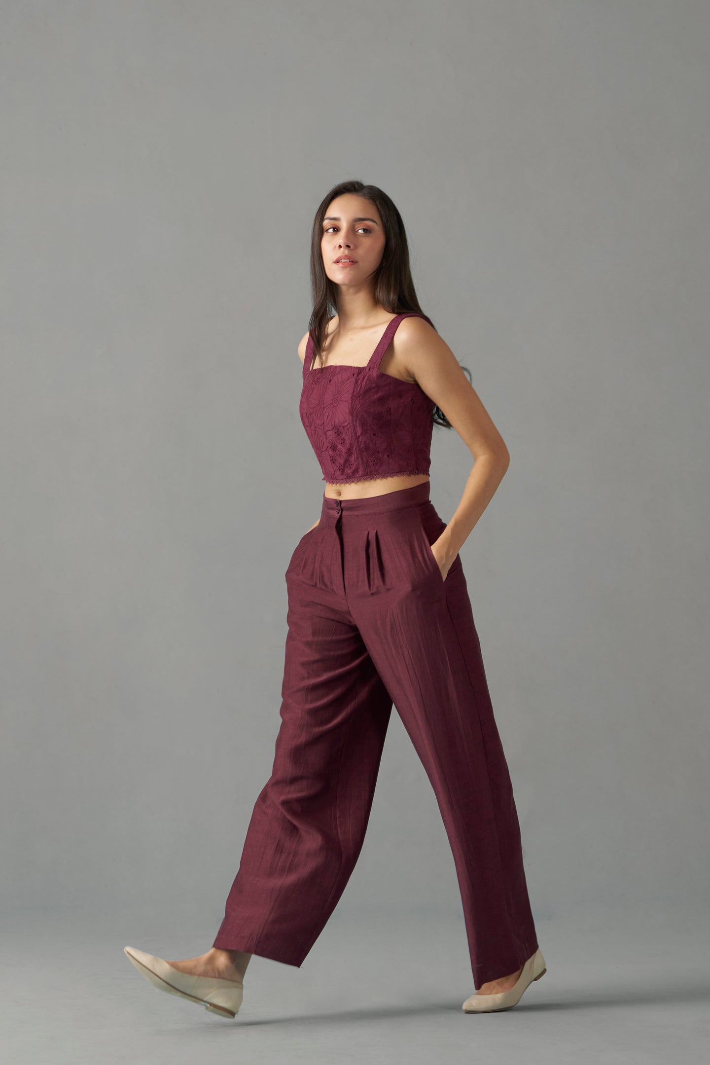 Wine Embroidered Corset Tops for Women | Women tops | leftside view