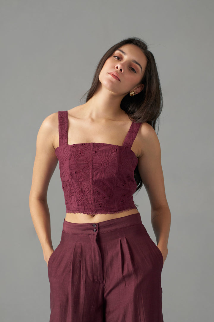 Wine Embroidered Corset Tops for Women | Women tops