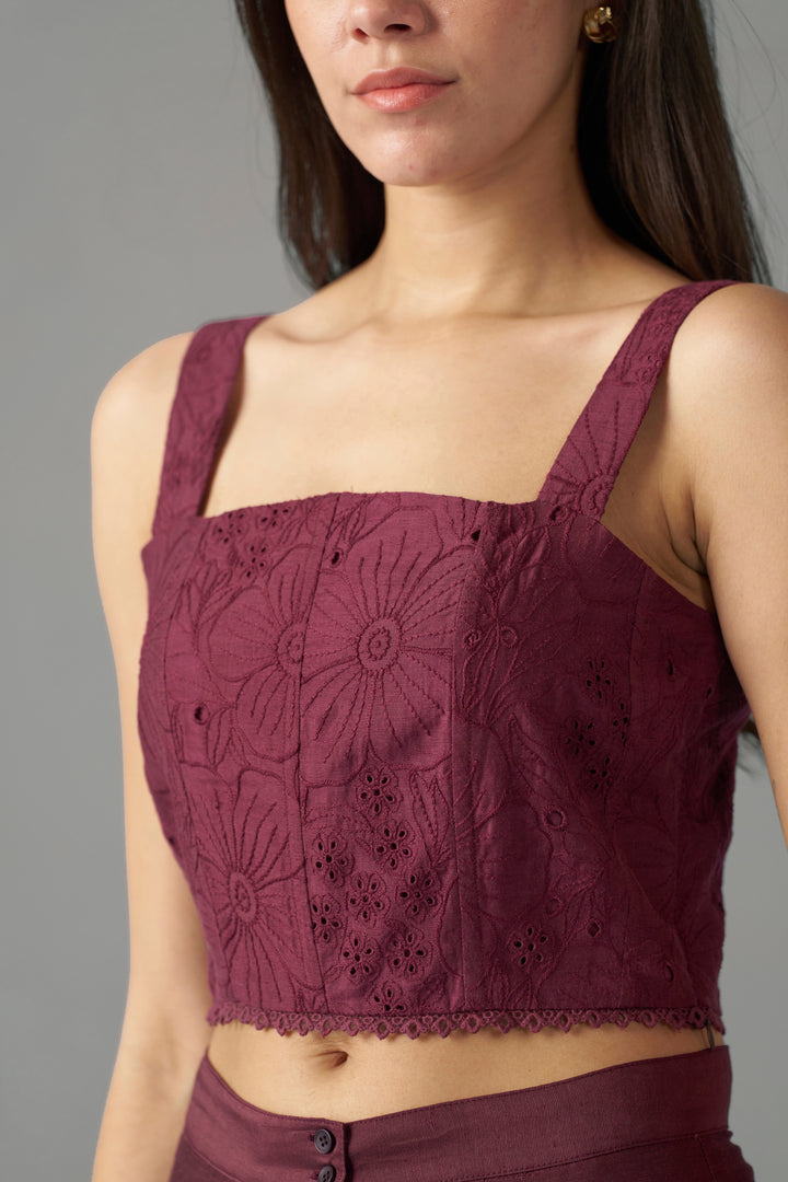 Wine Embroidered Corset Tops for Women | Women tops | embroidered design view
