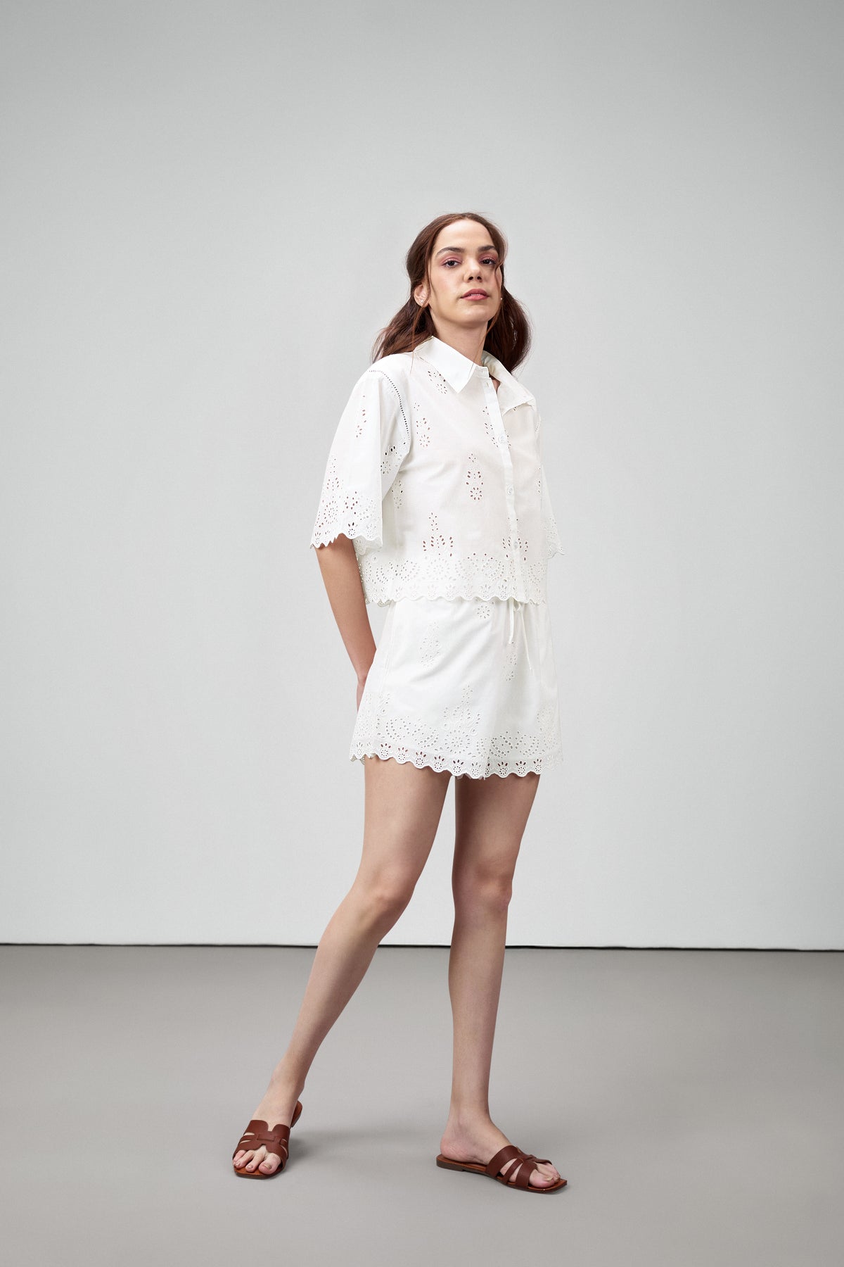 cutwork short shirts style dress ZARA NEW SS24 ZW SHORT DRESS WITH CUTWORK EMBROIDERY BELTED BLUISH 4786/085