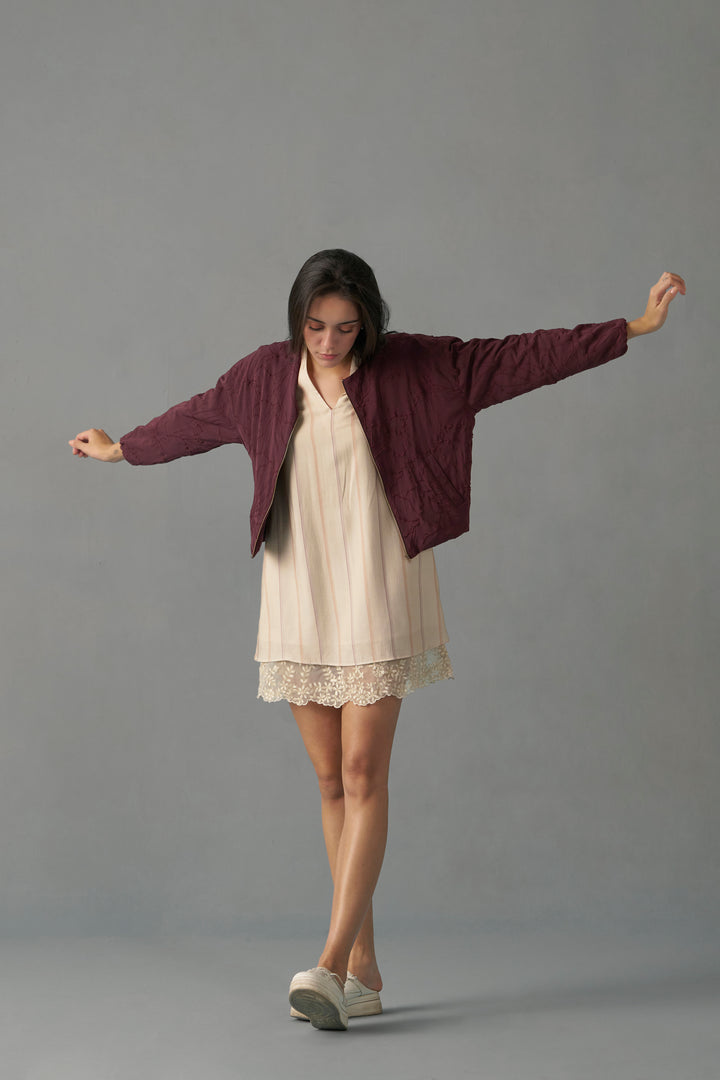 COMBINED EMBROIDERED HEM DRESS | FRONTSIDE FULL IMAGE WITH JACKET