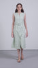 Cotton Embroidered Eyelet Split Neck Sleeveless Fabric Belt Dress For Women Ladies Light Green Color  | Women's Light Green Cotton Sleeveless Relaxed Fit Eyelet Cutwork Dress
